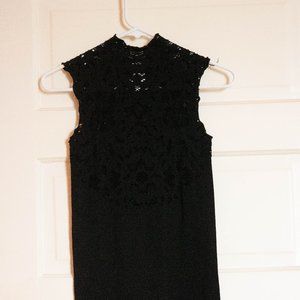 Short Black Bodycon Dress with Lace Neck
